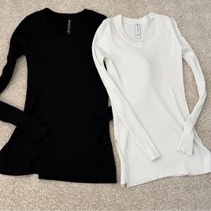 Athleta Ribbed Crewneck Sweaters — Black & White Duo